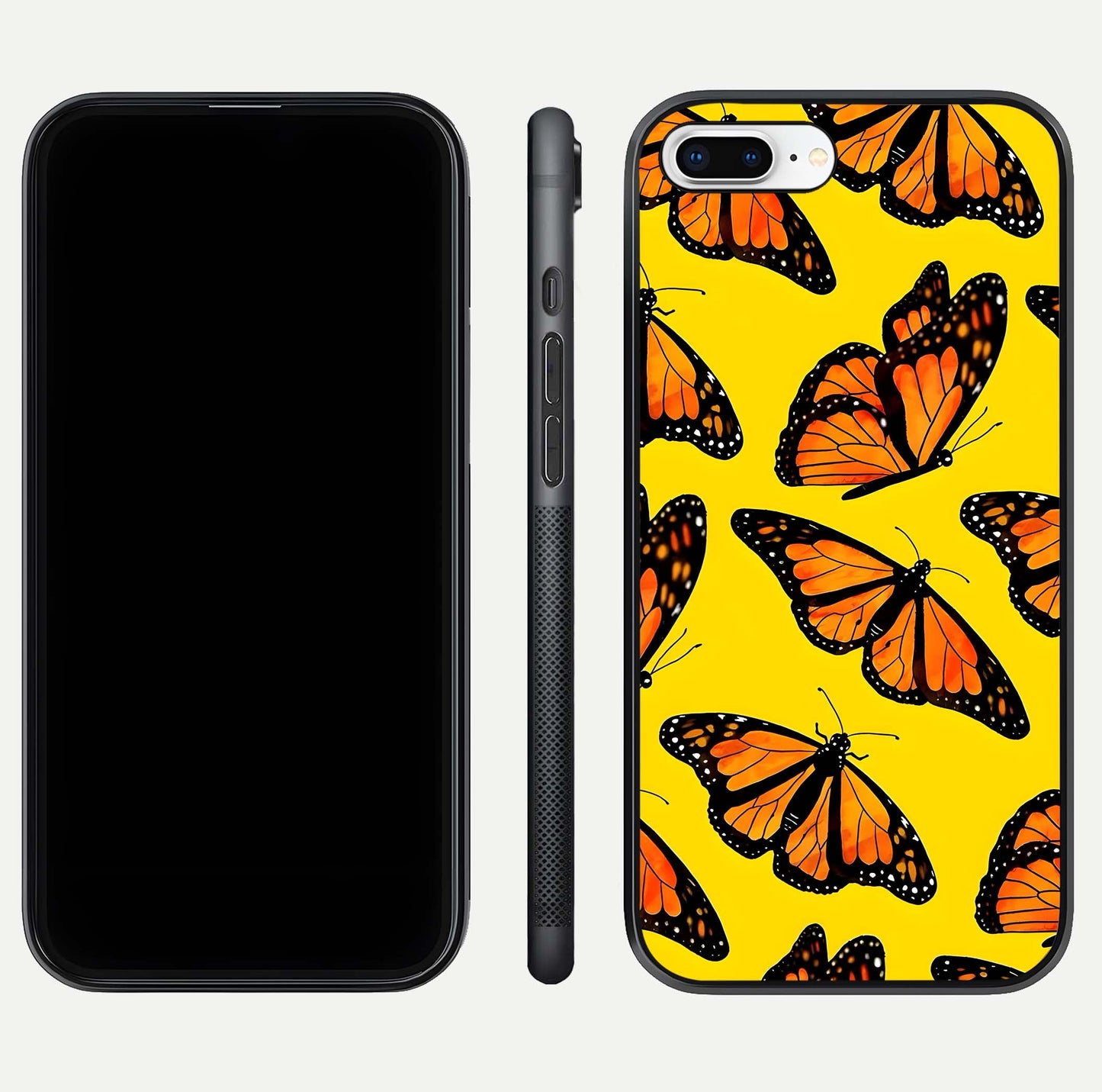 Golden Wing Flight Glass Case for iPhone 7 Plus front and back view layout highlighting graceful lines and curved glass