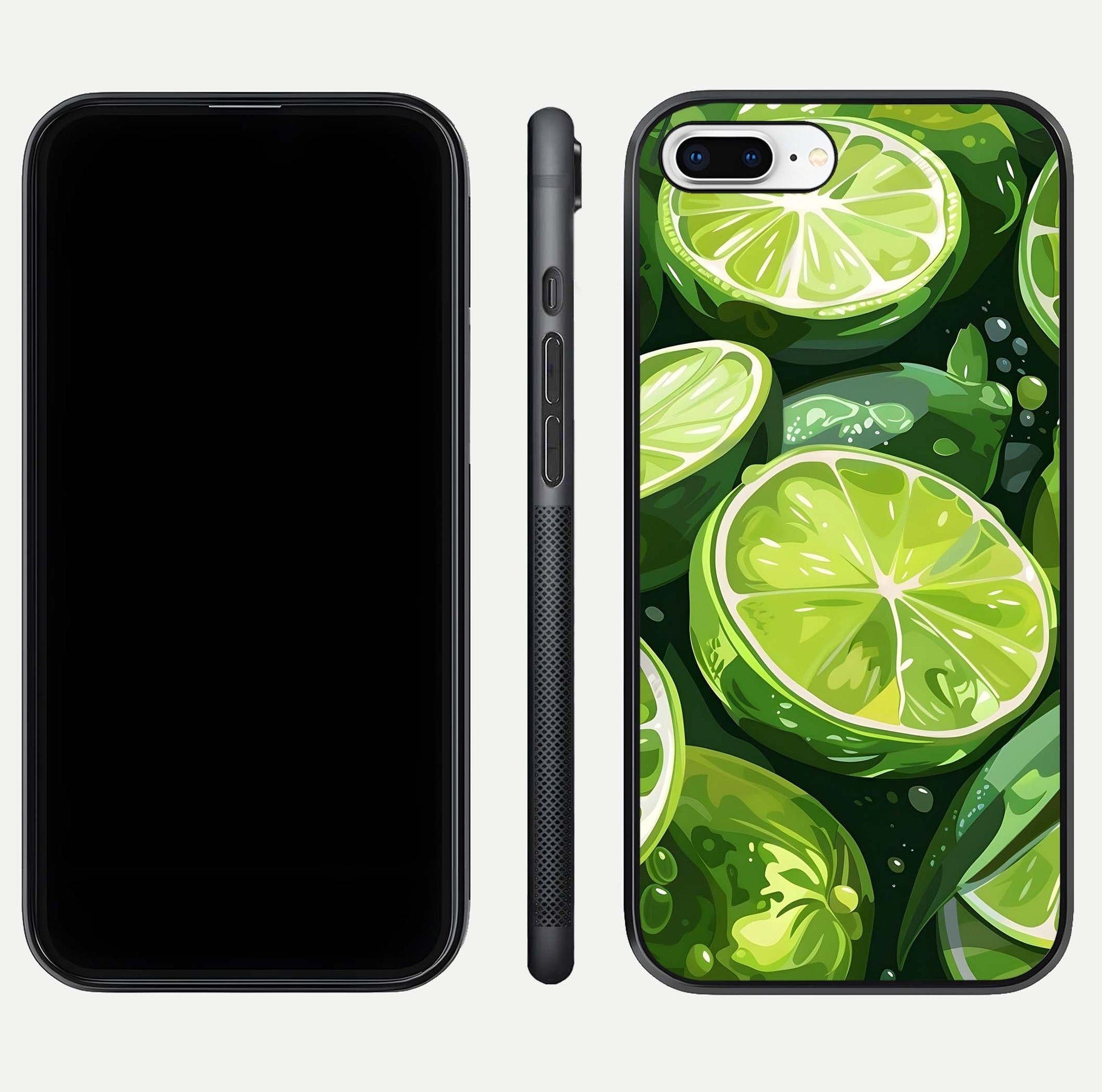 Green Lemon Glass Case for iPhone 7 Plus front and back view layout displaying vibrant yellow-green hues and smooth edges