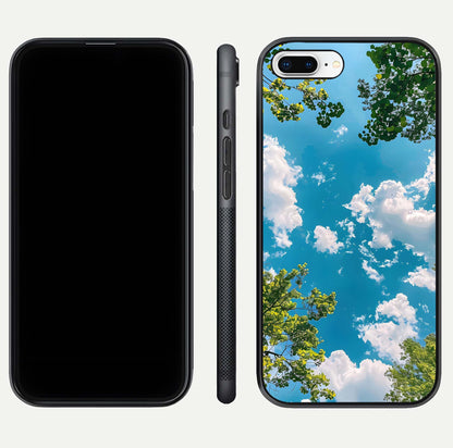 Greenery Sky Glass Case for iPhone 7 Plus front and back view layout displaying scenic green-blue gradient and curved edges
