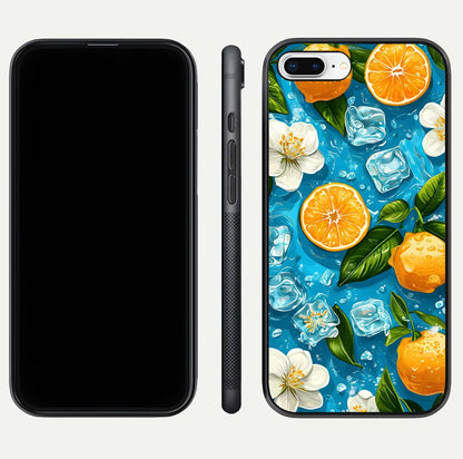 Ice Cube With Orange Glass Case for iPhone 7 Plus front and back view layout highlighting fresh orange tones and curved edges