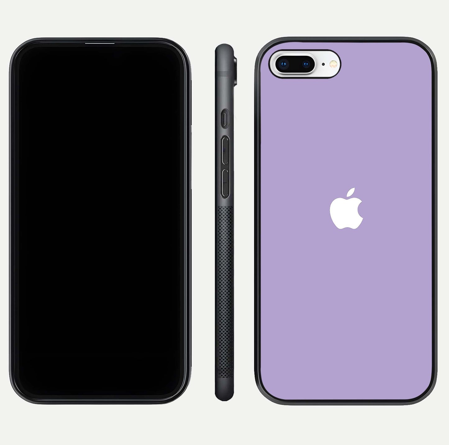 Lavender Soft Minimal Glass Case for iPhone 7 Plus front and back view layout highlighting soft hue and curved edges