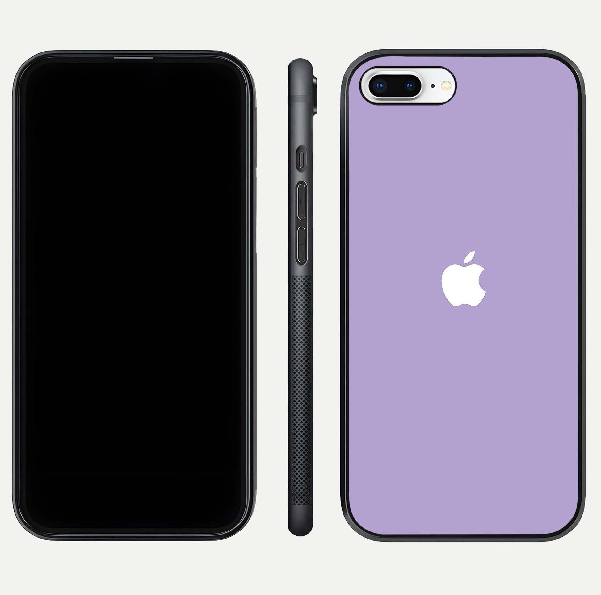 Lavender Soft Minimal Glass Case for iPhone 7 Plus front and back view layout highlighting soft hue and curved edges