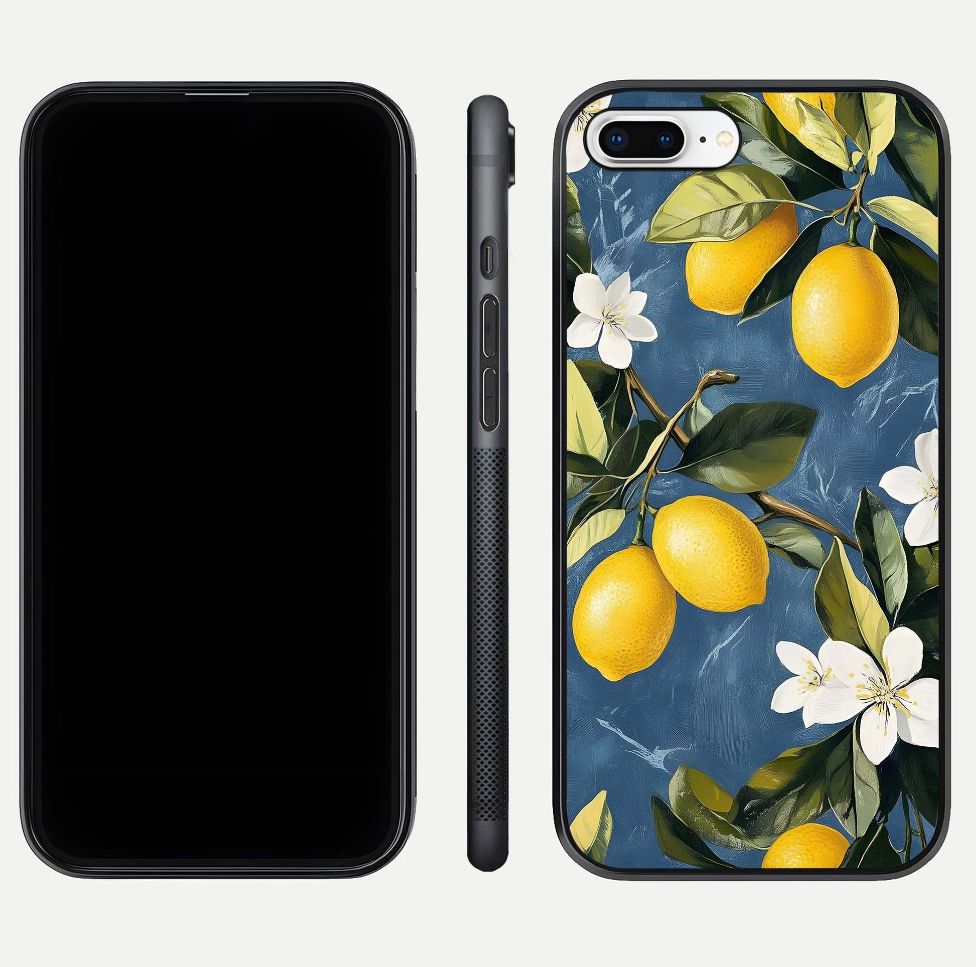 Lemon Dream Garden Glass Case for iPhone 7 Plus front and back view layout highlighting garden tones and edges