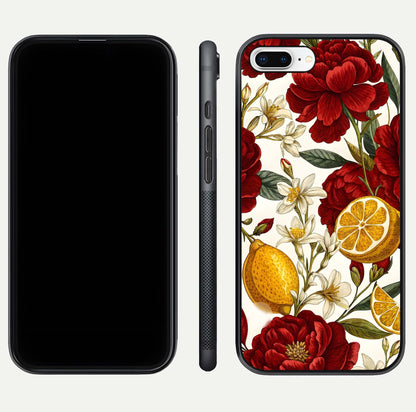 Lemon Rose Charm Glass Case for iPhone 7 Plus front & back layout highlighting soft yellow tones and curved edges