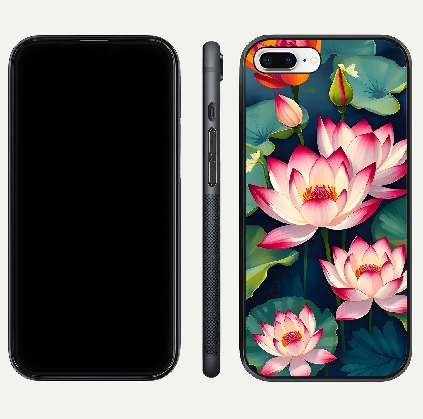 Lotus Dream Serenity Glass Case for iPhone 7 Plus front & back layout with elegant finish and edge curve