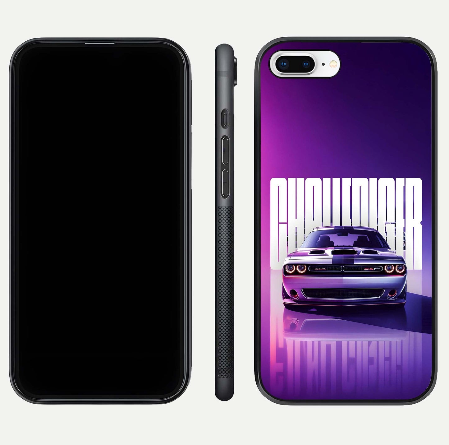 Midnight Muscle Ride Glass Case for iPhone 7 Plus front & back layout with dark automotive tones and edges