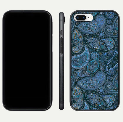 Midnight Paisley Glow Glass Case for iPhone 7 Plus front & back layout highlighting elegant edge finish