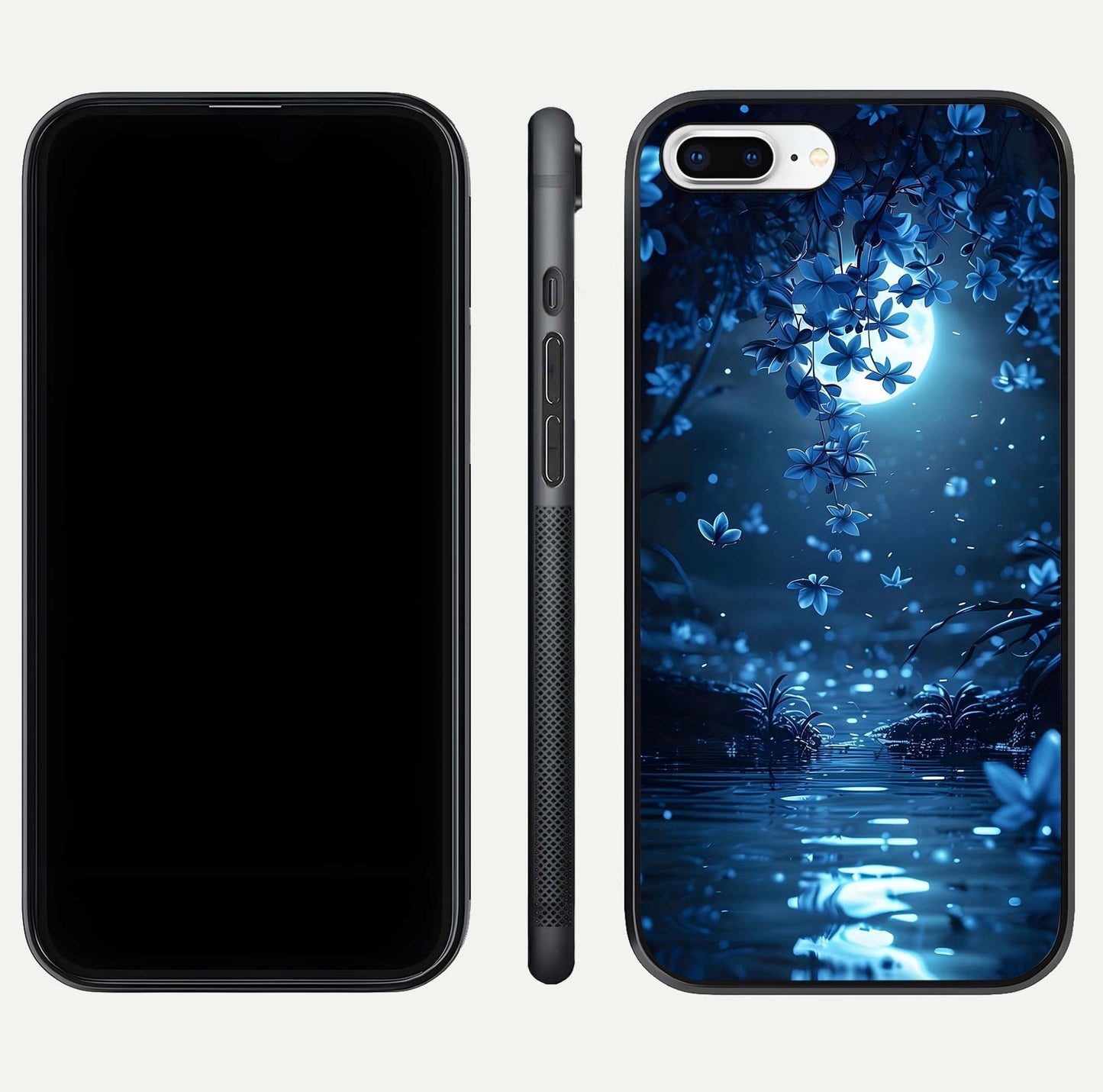 Moonlight Petal Dream Glass Case for iPhone 7 Plus front & back layout highlighting soft pastel tones