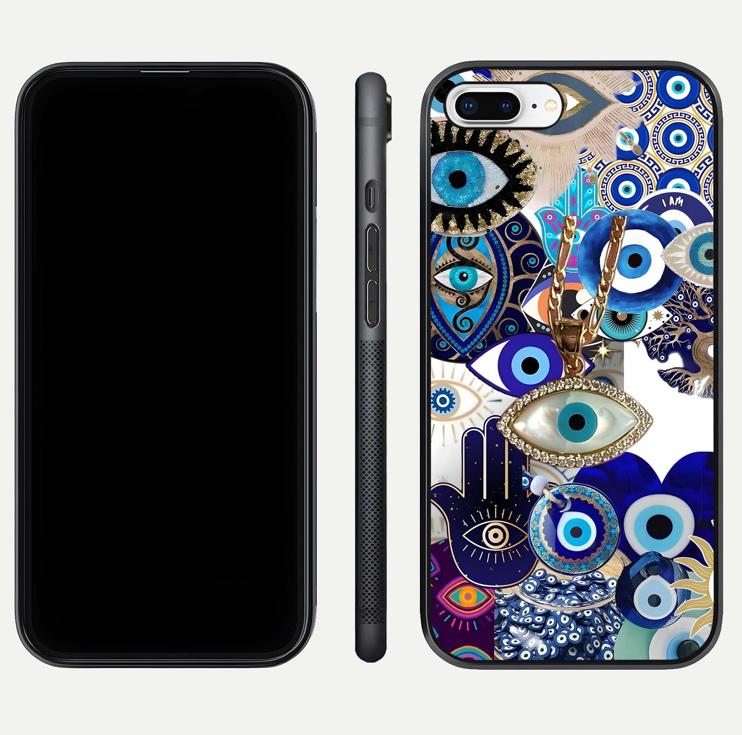 Mystic Charm Eye Glass Case for iPhone 7 Plus front & back layout highlighting spiritual design and edges