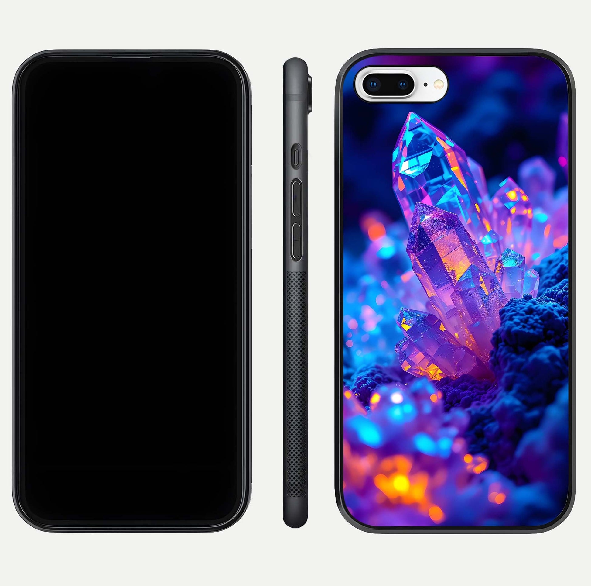Neon Aura Shards Glass Case for iPhone 7 Plus front & back layout showing vivid tones and edge finish