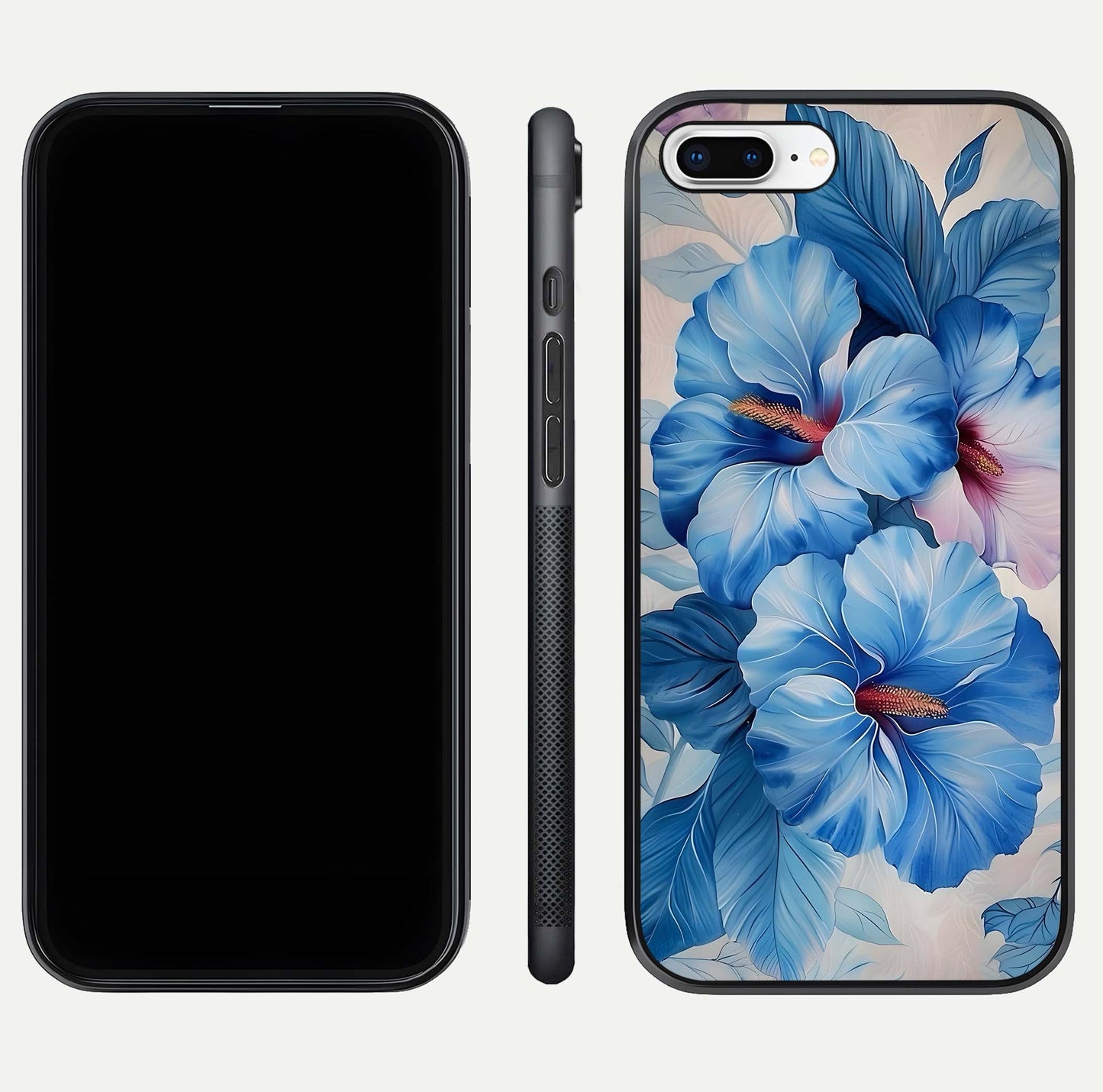 Ocean Hibiscus Grace Glass Case for iPhone 7 Plus front & back layout showing vibrant oceanic tones and curves