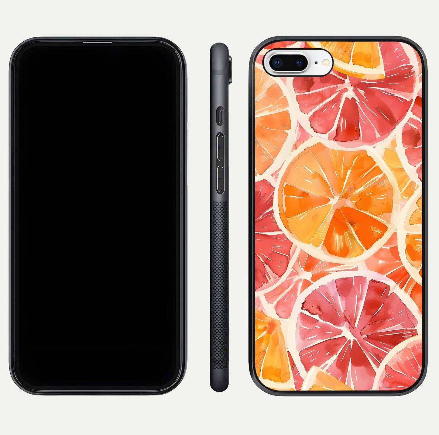 Orange Fruits Pattern Glass Case for iPhone 7 Plus front & back layout highlighting bright colors and clean edges