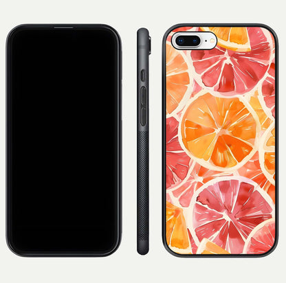 Orange Fruits Pattern Glass Case for iPhone 7 Plus front & back layout highlighting bright colors and clean edges