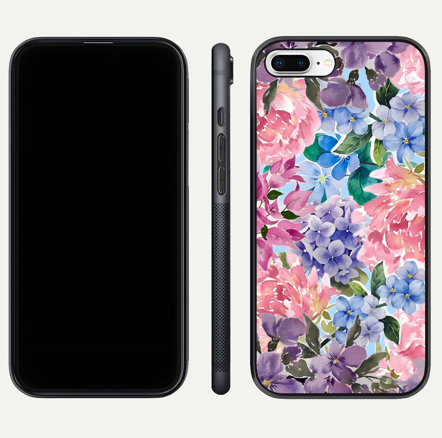 Pastel Floral Mix Glass Case for iPhone 7 Plus front & back layout showing gentle tones and elegant edges