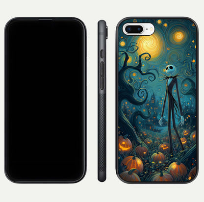 Pumpkin Moonlight Tale Glass Case for iPhone 7 Plus front & back layout showing festive orange tone and edges