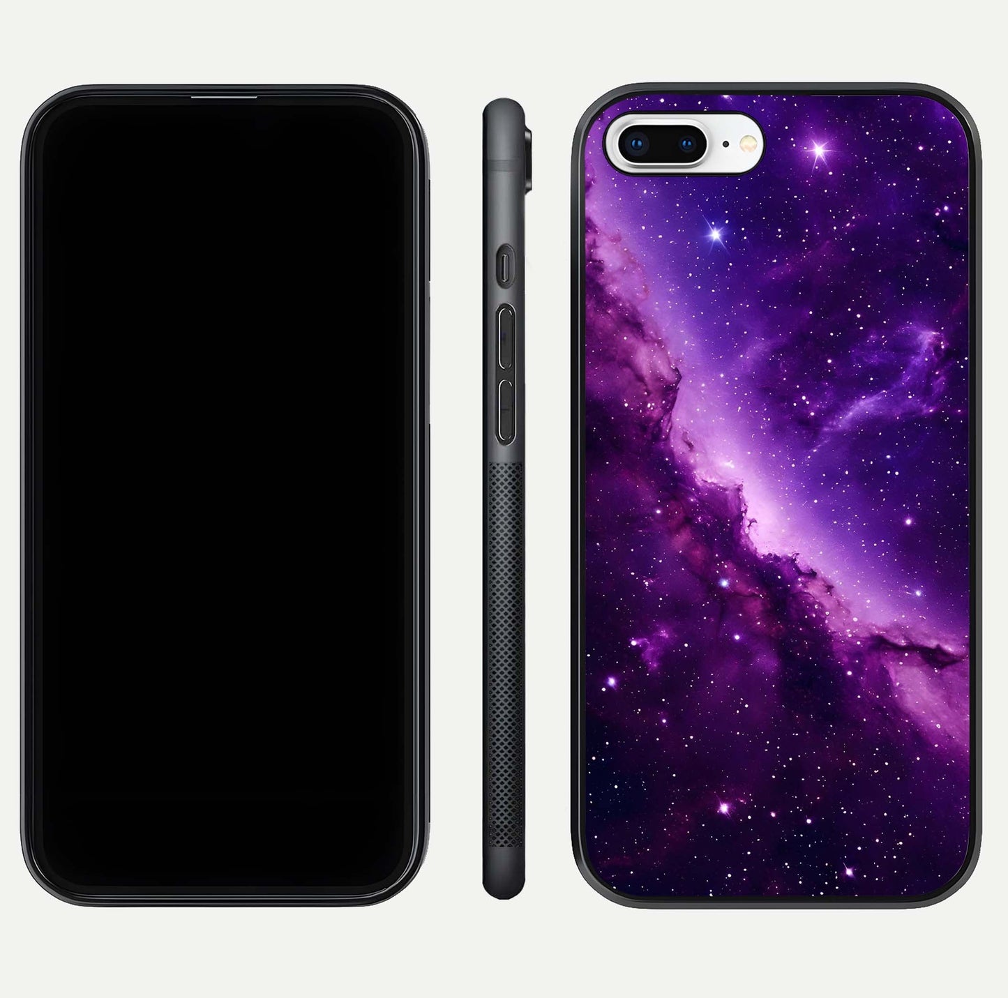 Purple Shade Sky Glass Case for iPhone 7 Plus front & back layout showing HD tones and clean glass edges