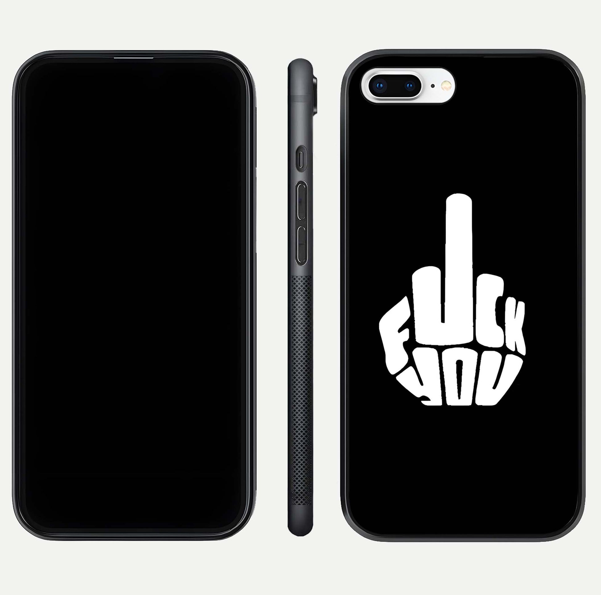 Rebel Mode On Glass Case for iPhone 7 Plus front & back layout showing minimal tone and clean edge fit