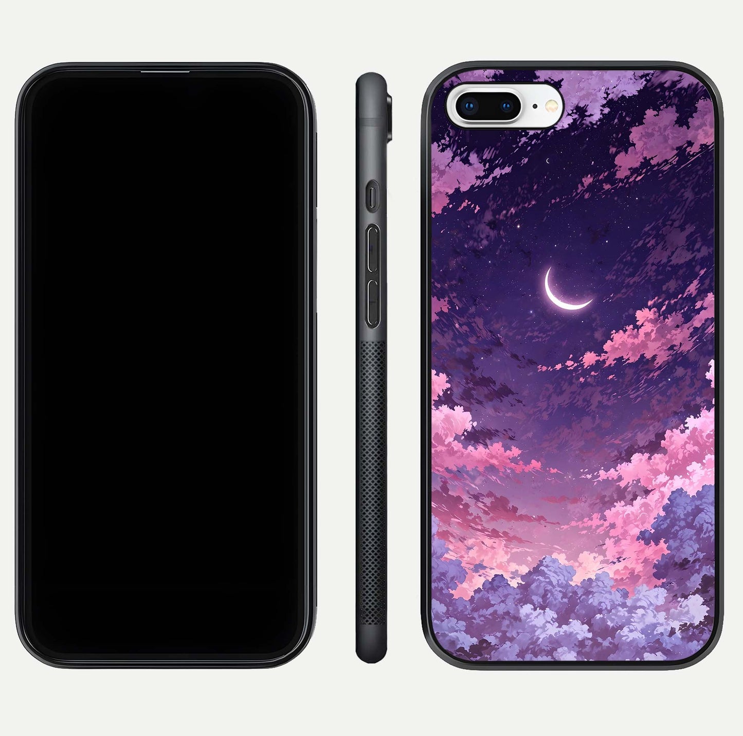 Sky Drift Clouds Glass Case for iPhone 7 Plus front & back layout showing sky tones and smooth edge design