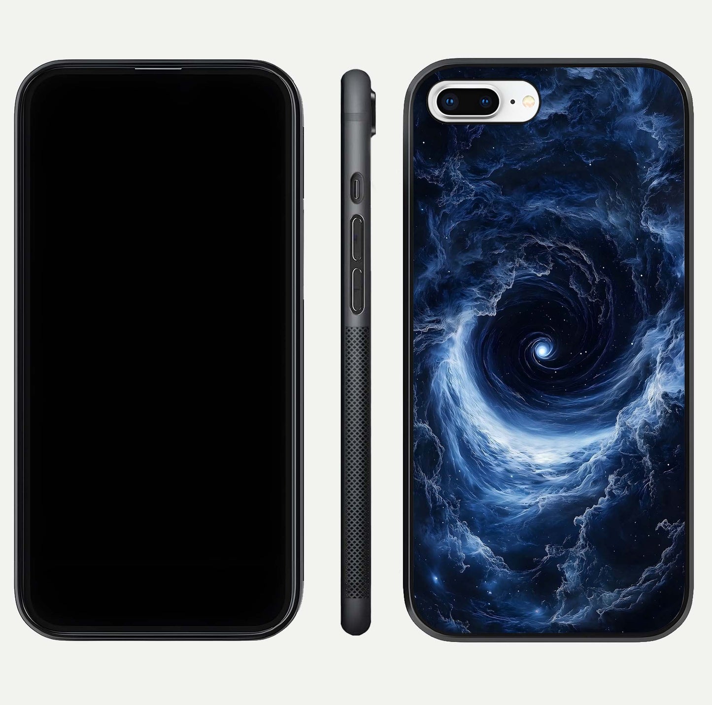 Stunning Galaxy Glass Case for iPhone 7 Plus front & back layout showing deep cosmic hues and clean edges