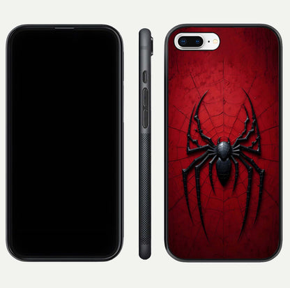 Venom Web Emblem Glass Case for iPhone 7 Plus front & back layout showing contrast art and curved glass edges