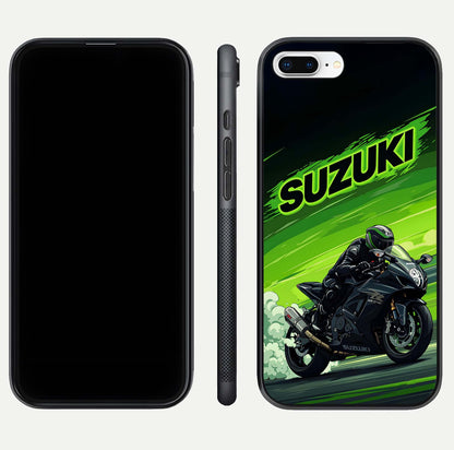 Suzuki Speed Beast Glass Case for iPhone 7 Plus front & back layout showing motion blur and sleek edges