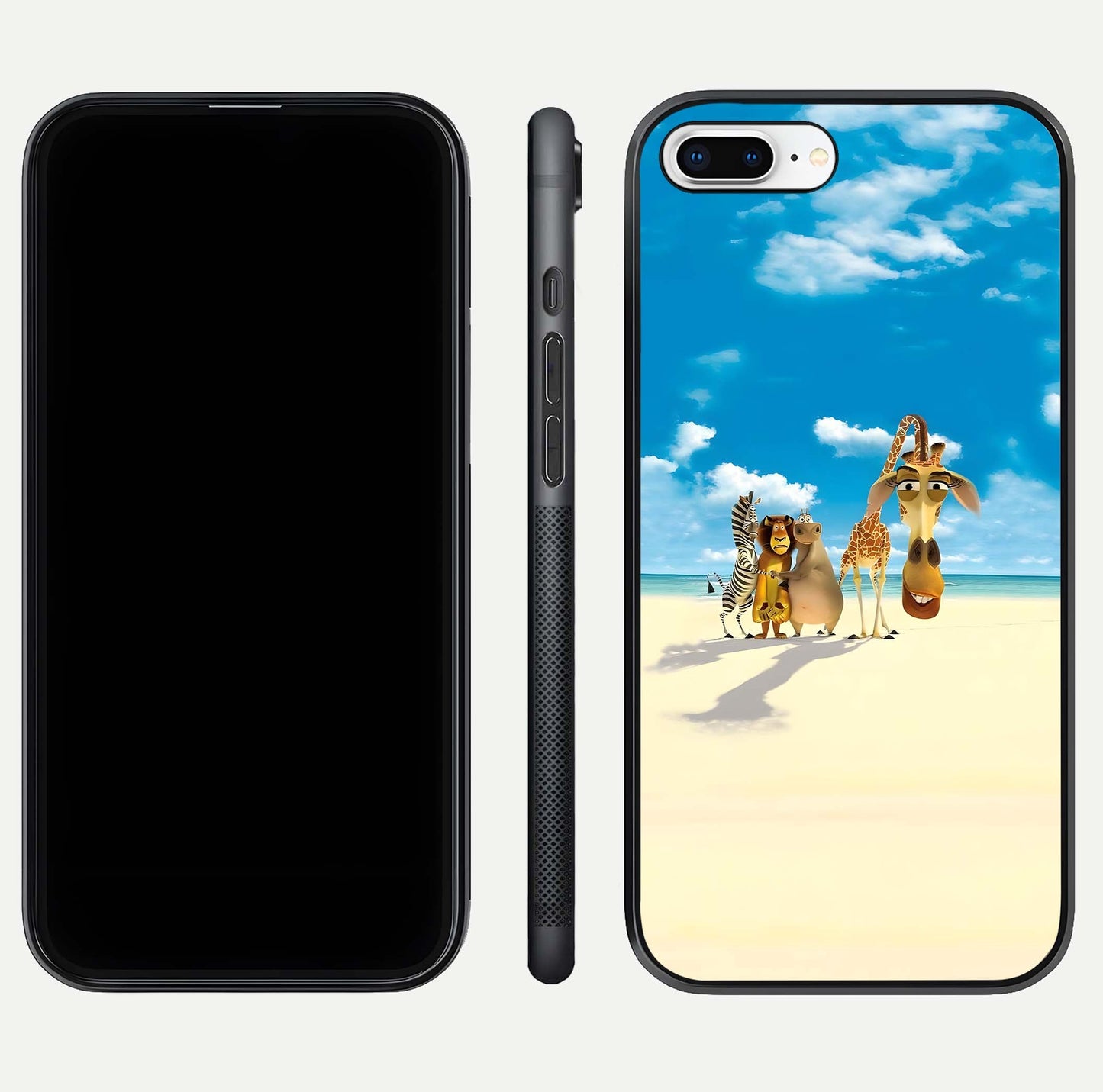Tropical Fun Squad Glass Case for iPhone 7 Plus front & back layout showing fun pattern and smooth edges