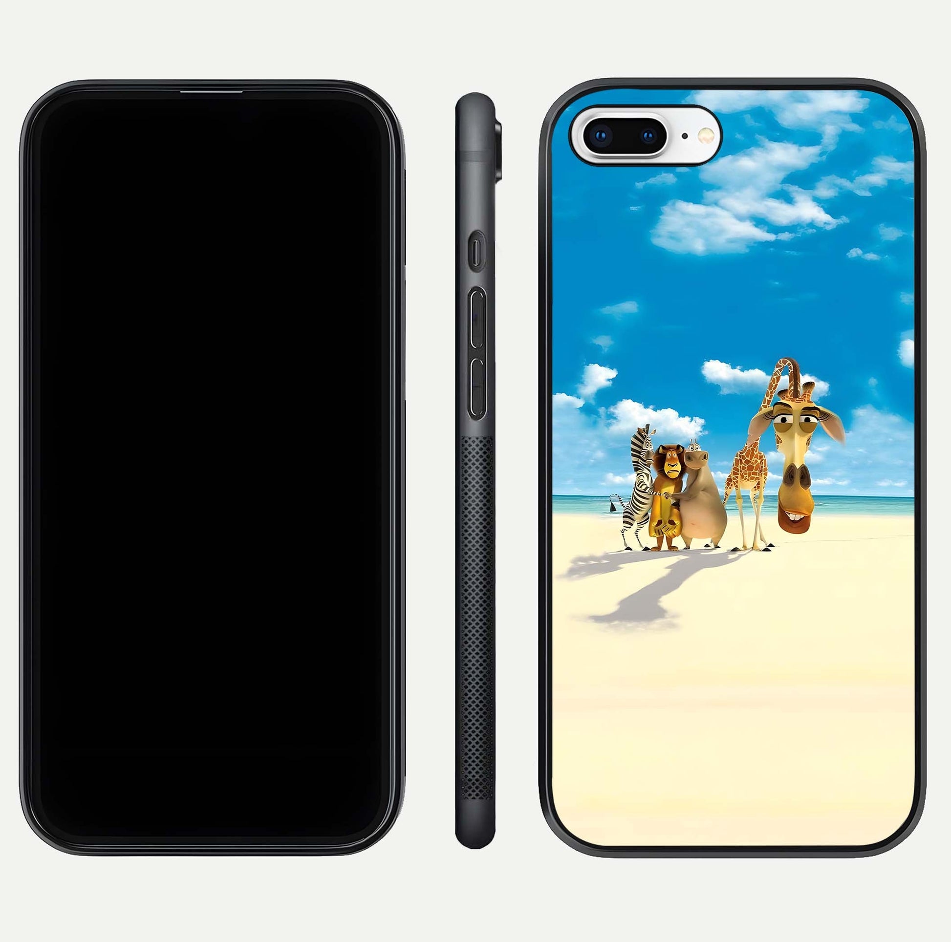 Tropical Fun Squad Glass Case for iPhone 7 Plus front & back layout showing fun pattern and smooth edges