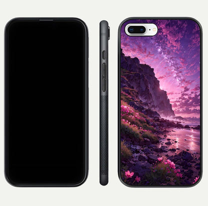Twilight Blossom Coast Glass Case for iPhone 16 Pro front & back layout showing floral tones and curved edge