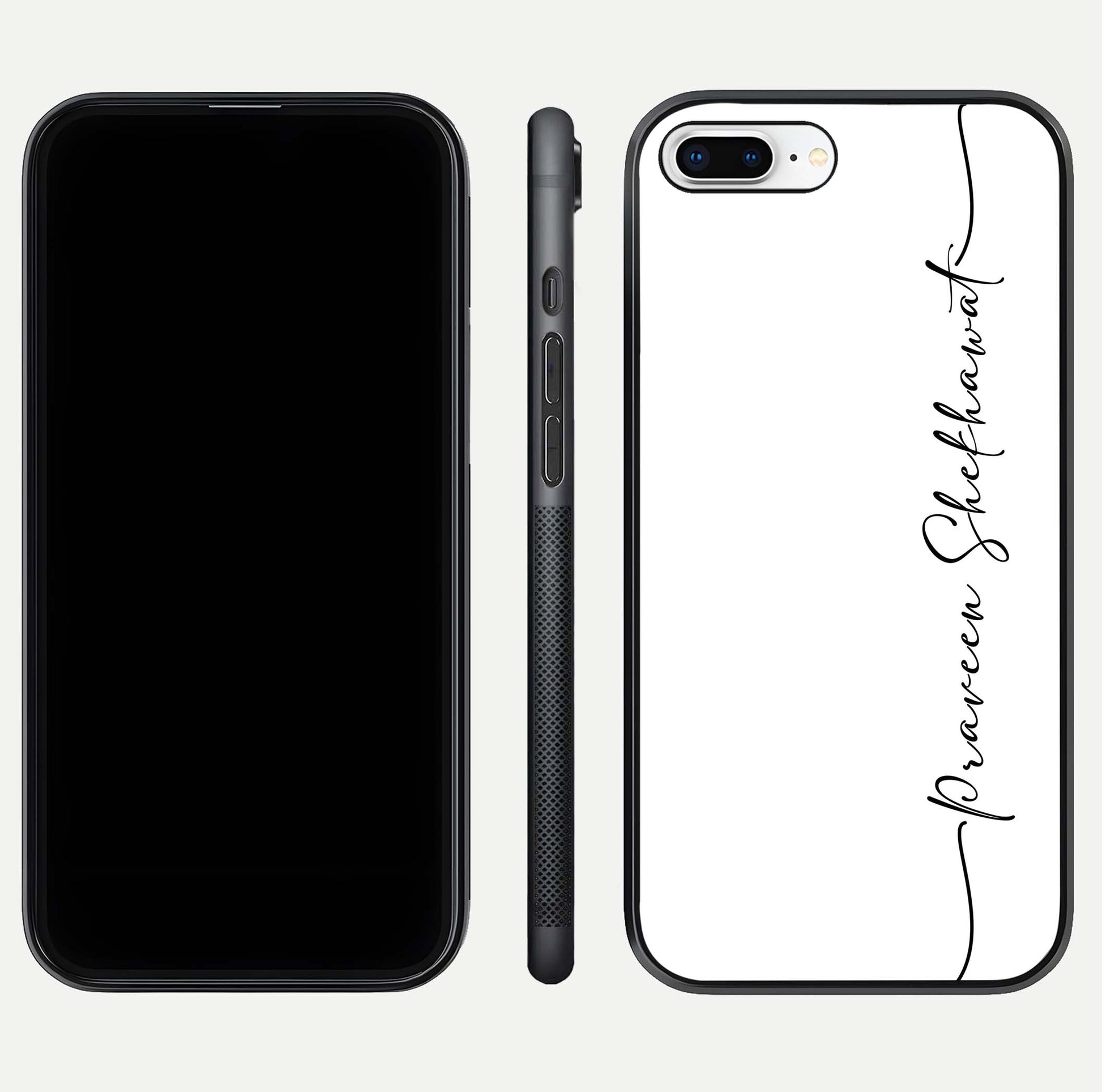 White Tune Custom Name Glass Case for iPhone 7 Plus front & back layout showing clean design and text placement