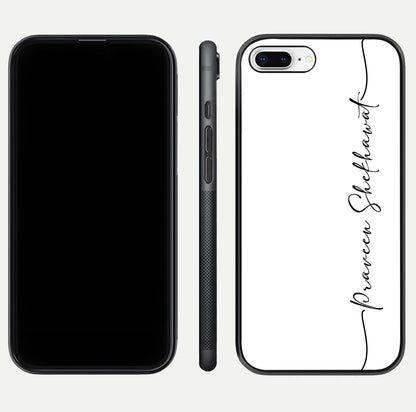 White Tune Custom Name Glass Case for iPhone 7 Plus front & back layout showing clean design and text placement