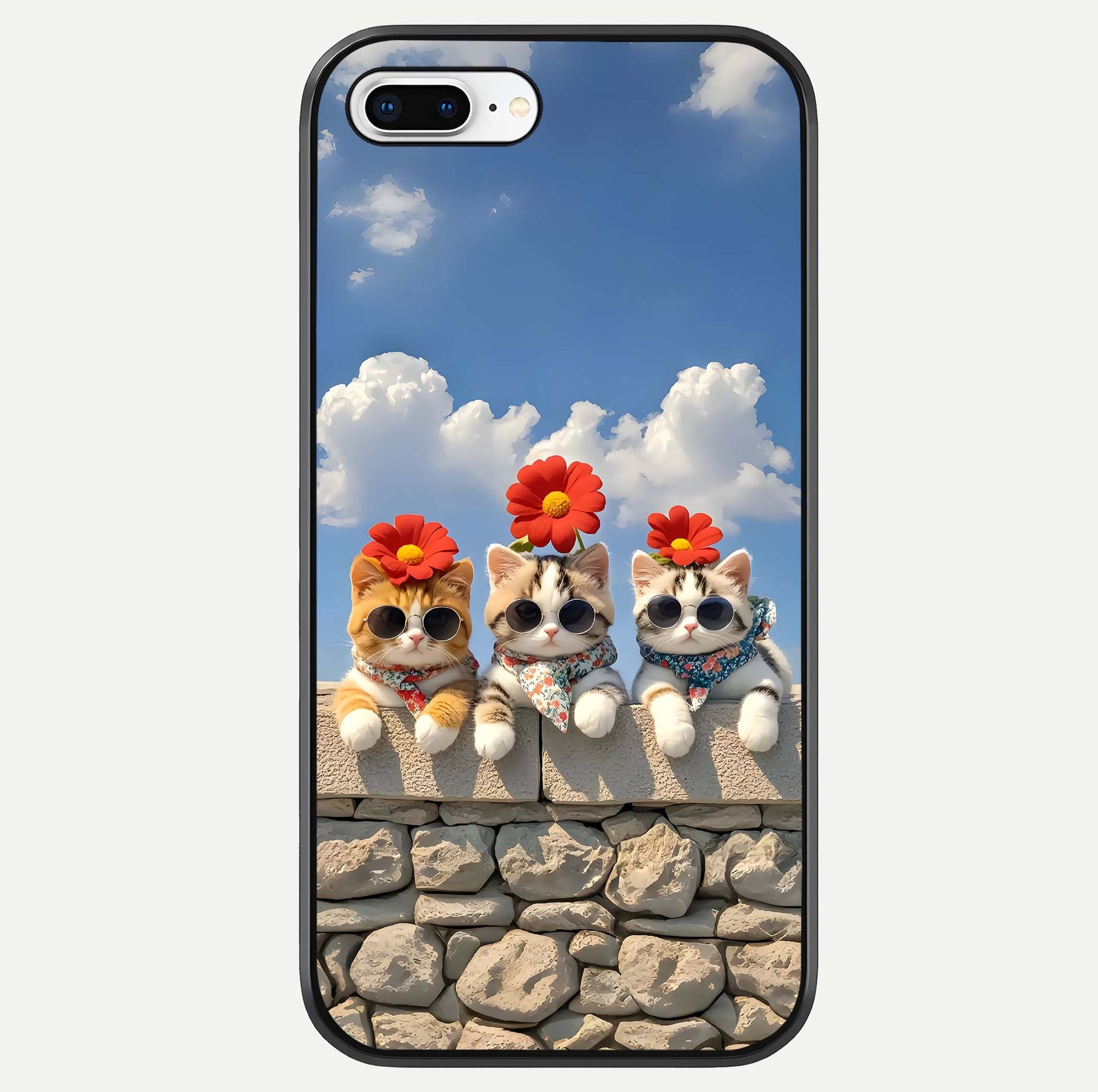 Floral Kitty Squad Glass Case For iPhone 7 Plus by Custom World