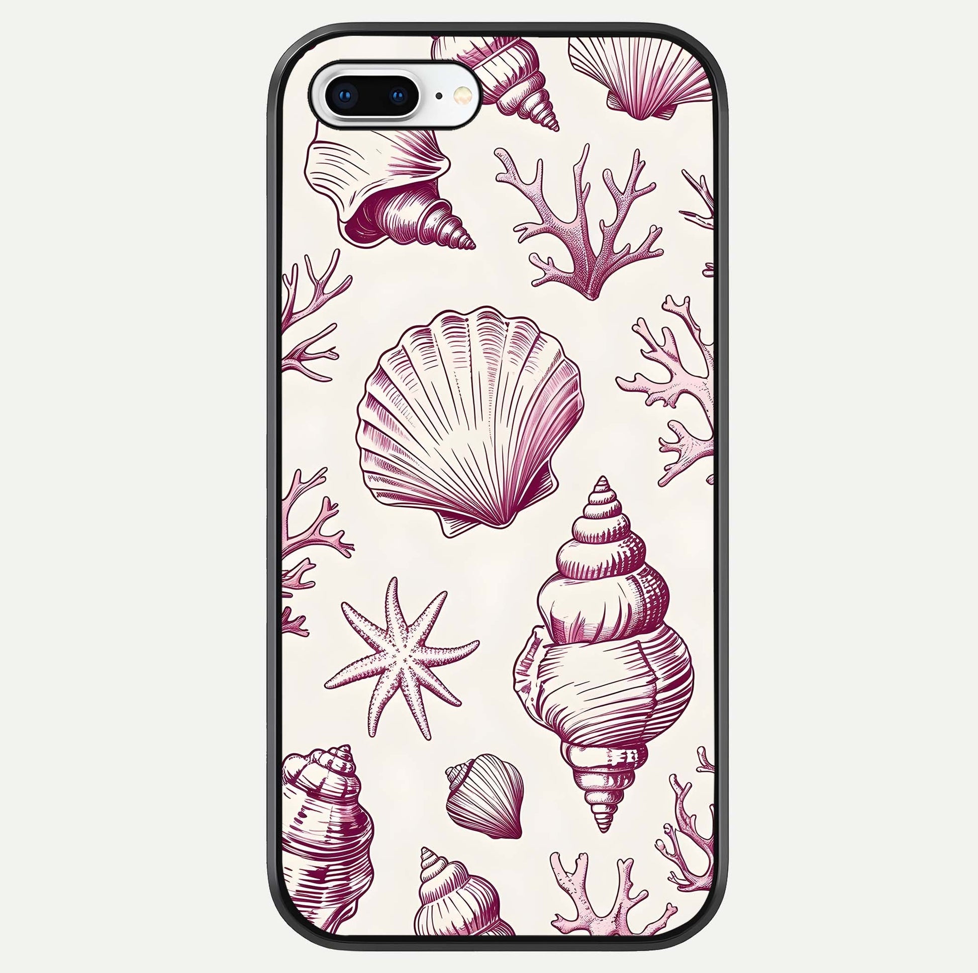 Pink Shells Outline Glass Case For iPhone 7 Plus by Custom World