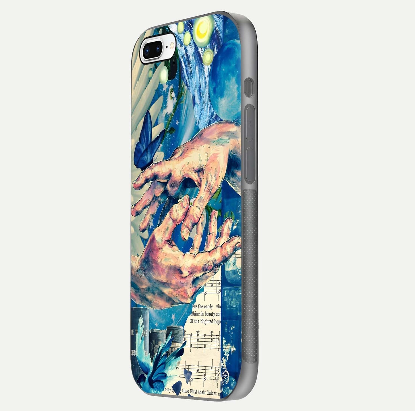 Aesthetic Divider Glass Case for iPhone 16 Pro side-angle image showing divider pattern print, camera module, and glossy finish reflection