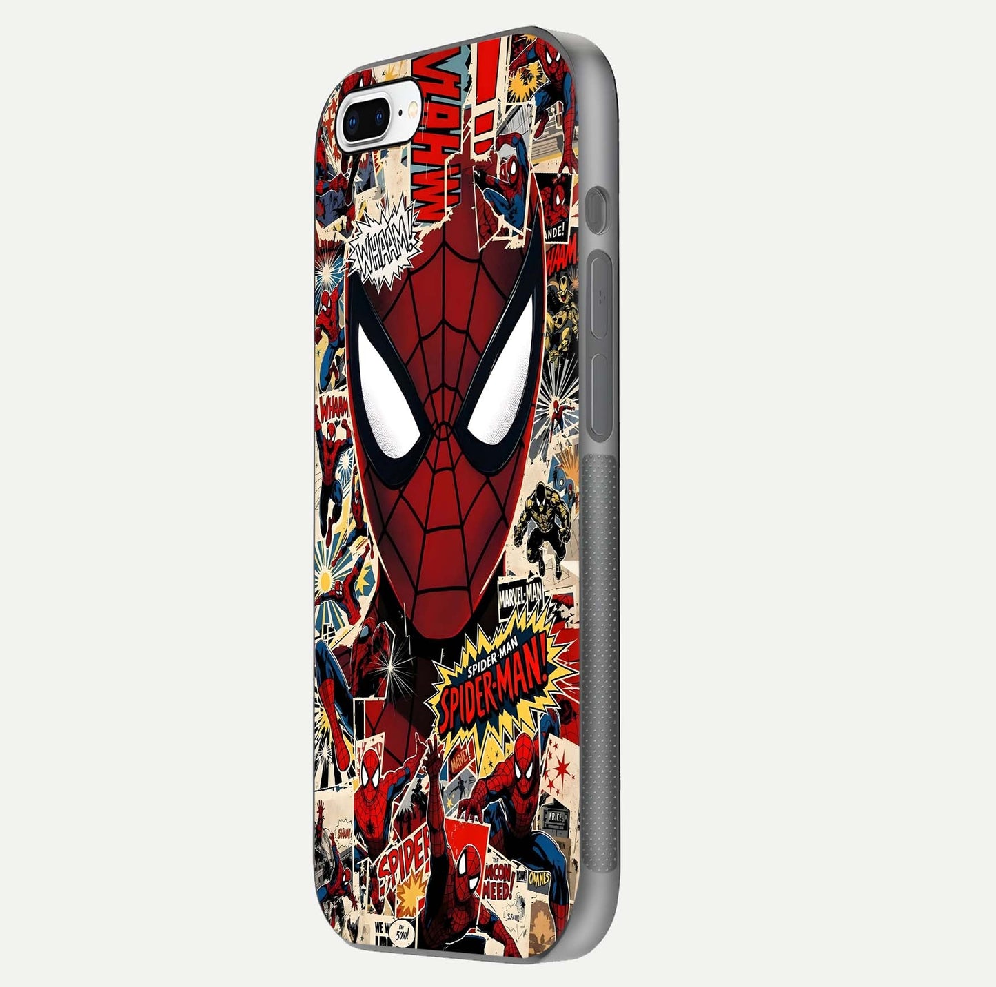 Aesthetic Wonder Spider Glass Case for iPhone 16 Pro side-angle shot showing red-blue tones and durable protective frame