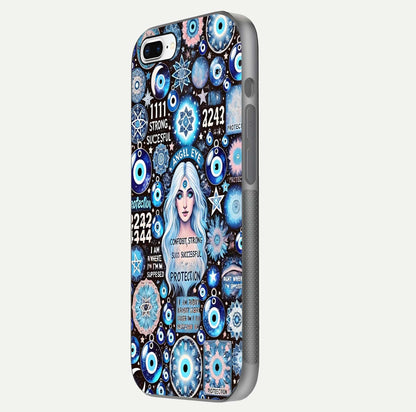 Angel Aura Shield Glass Case for iPhone 16 Pro side-angle photo showcasing aura details and glossy surface reflection