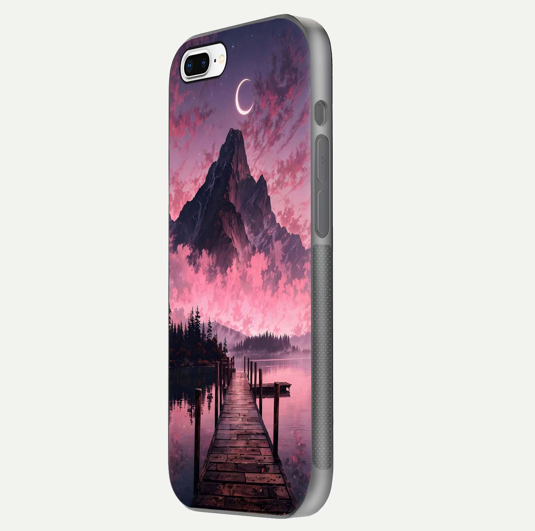 Beautyful Mountain View Glass Case for iPhone 16 Pro side-angle image displaying mountain artwork and gloss surface