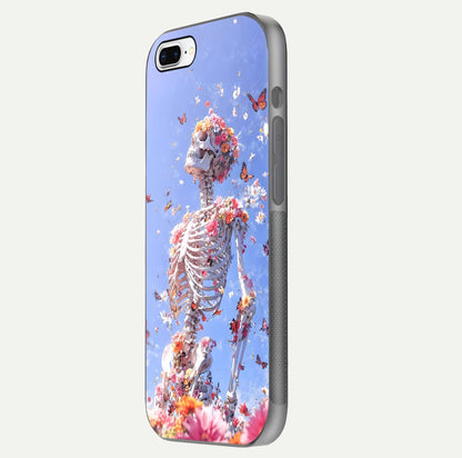 Bloom Beyond Bones Glass Case for iPhone 7 Plus side-angle image highlighting print precision and gloss finish