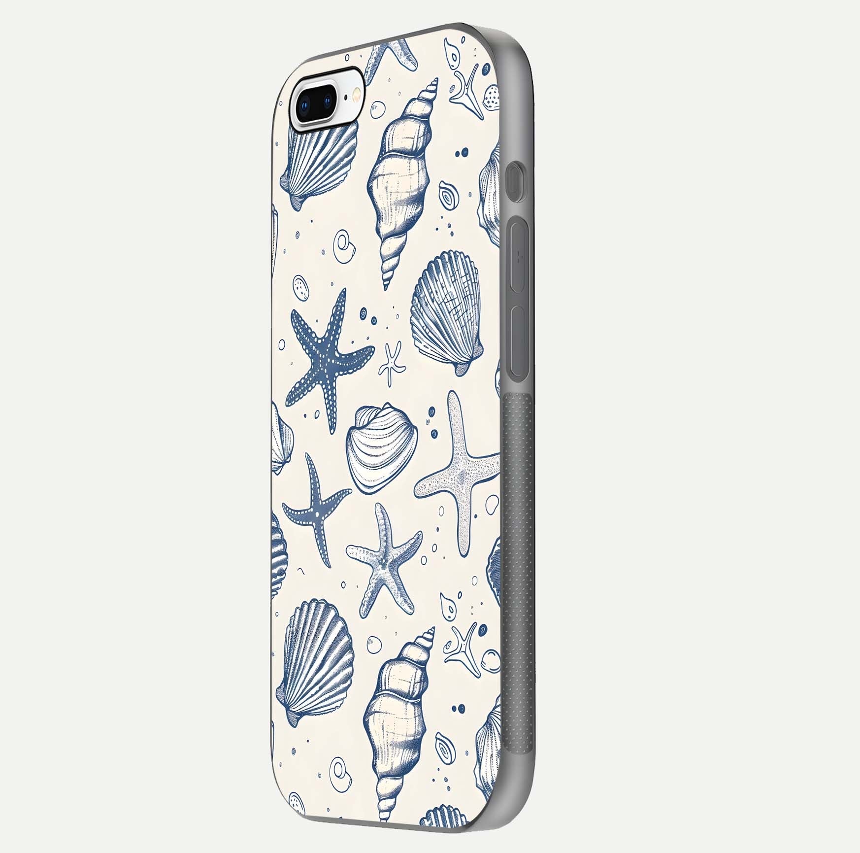 Blue Ocean Outline Glass Case for iPhone 7 Plus side-angle view showing clear edge lines and oceanic blue glow