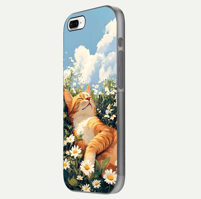 Cat & Flowers View Glass Case for iPhone 7 Plus side-angle image capturing cat print clarity and gloss tone