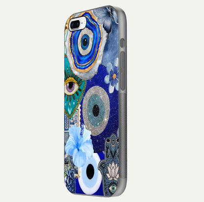 Celestial Blue Vision Glass Case for iPhone 7 Plus side-angle image capturing starlight shimmer and glass reflection