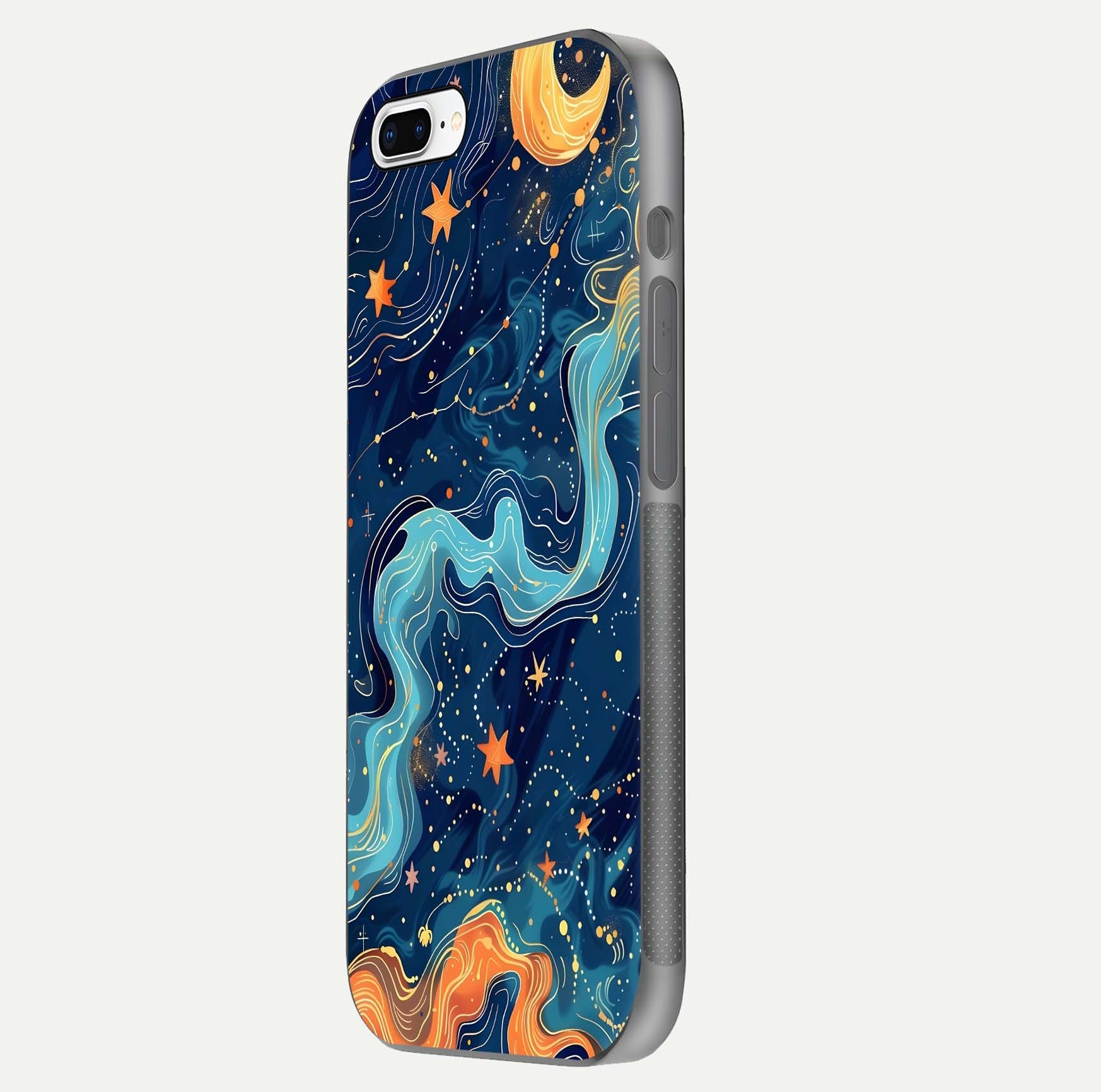 Celestial Dream Flow Glass Case for iPhone 7 Plus side-angle image capturing color swirl and glass reflection