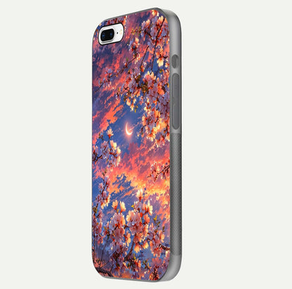 Celestial Sakura Sunset Glass Case for iPhone 7 Plus side-angle image showing edge glow and petal texture