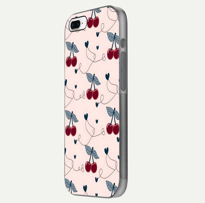 Cherry Heart Line Glass Case for iPhone 7 Plus side-angle view capturing smooth curves and shine effect