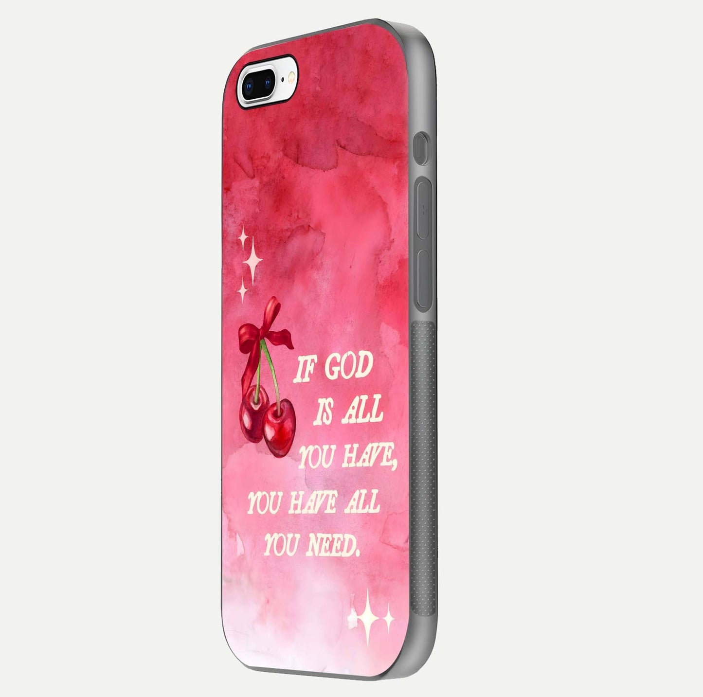 Cherry Quote Glass Case for iPhone 7 Plus side-angle image showing curve glow and glass detail
