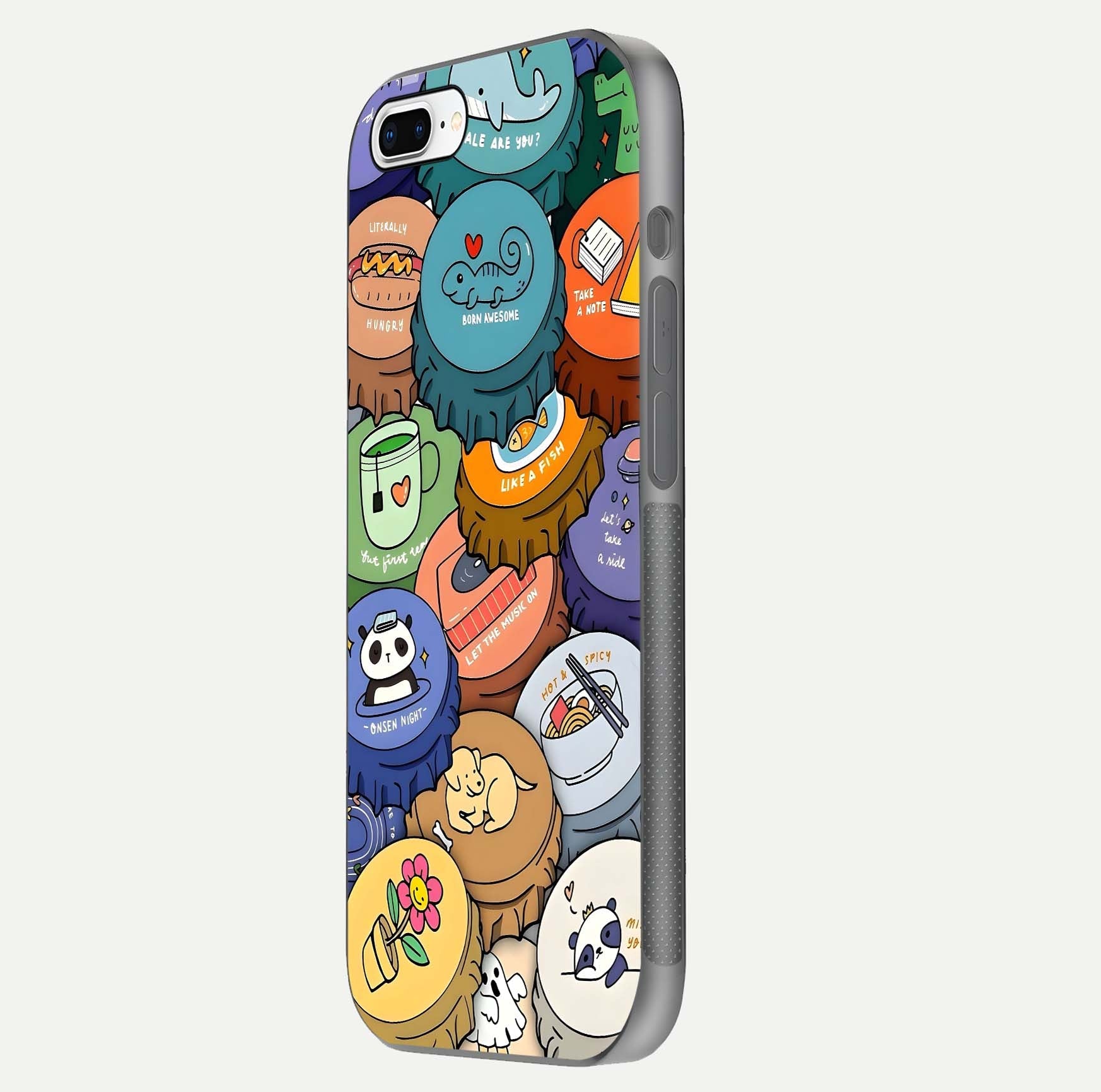 Coins Patterns Glass Case for iPhone 7 Plus side-angle photo capturing shine finish and curve glow