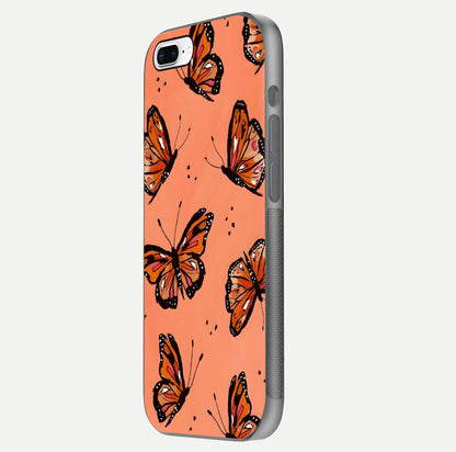 Coral Wing Butterfly Glass Case for iPhone 7 Plus side-angle photo showing reflective finish and smooth edges