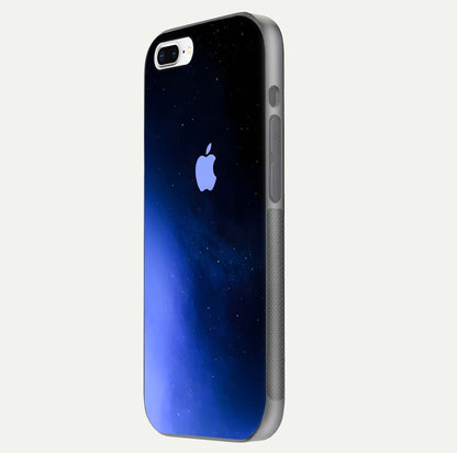 Cosmic Blue Apple Glass Case for iPhone 7 Plus side-angle image showing curve polish and star detail