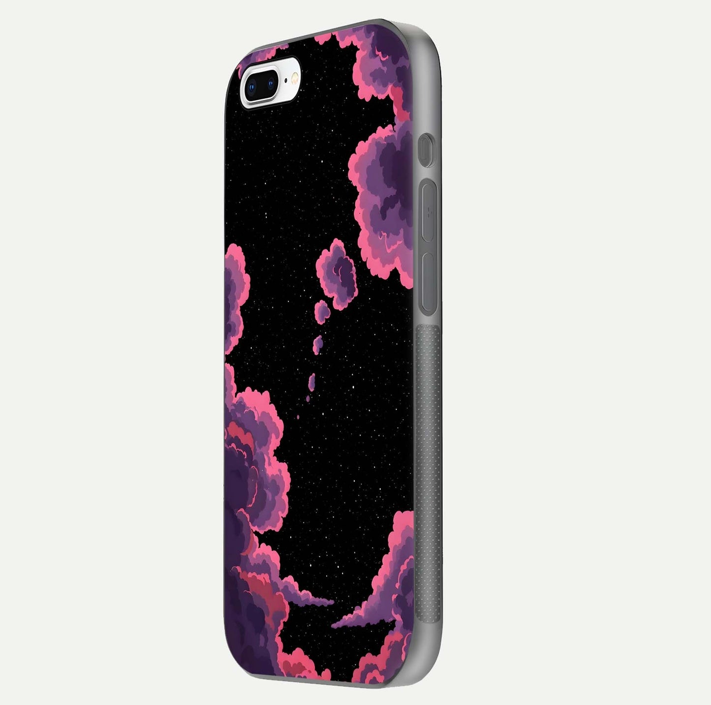 Cosmic Cloud Journey Glass Case for iPhone 7 Plus side-angle photo showing glass reflection and smooth tone