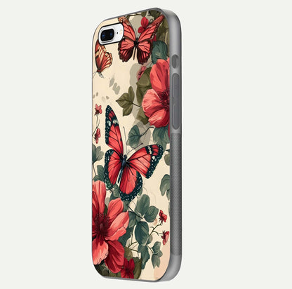 Crimson Butterfly Garden Glass Case for iPhone 7 Plus side-angle photo capturing gloss texture and soft tone
