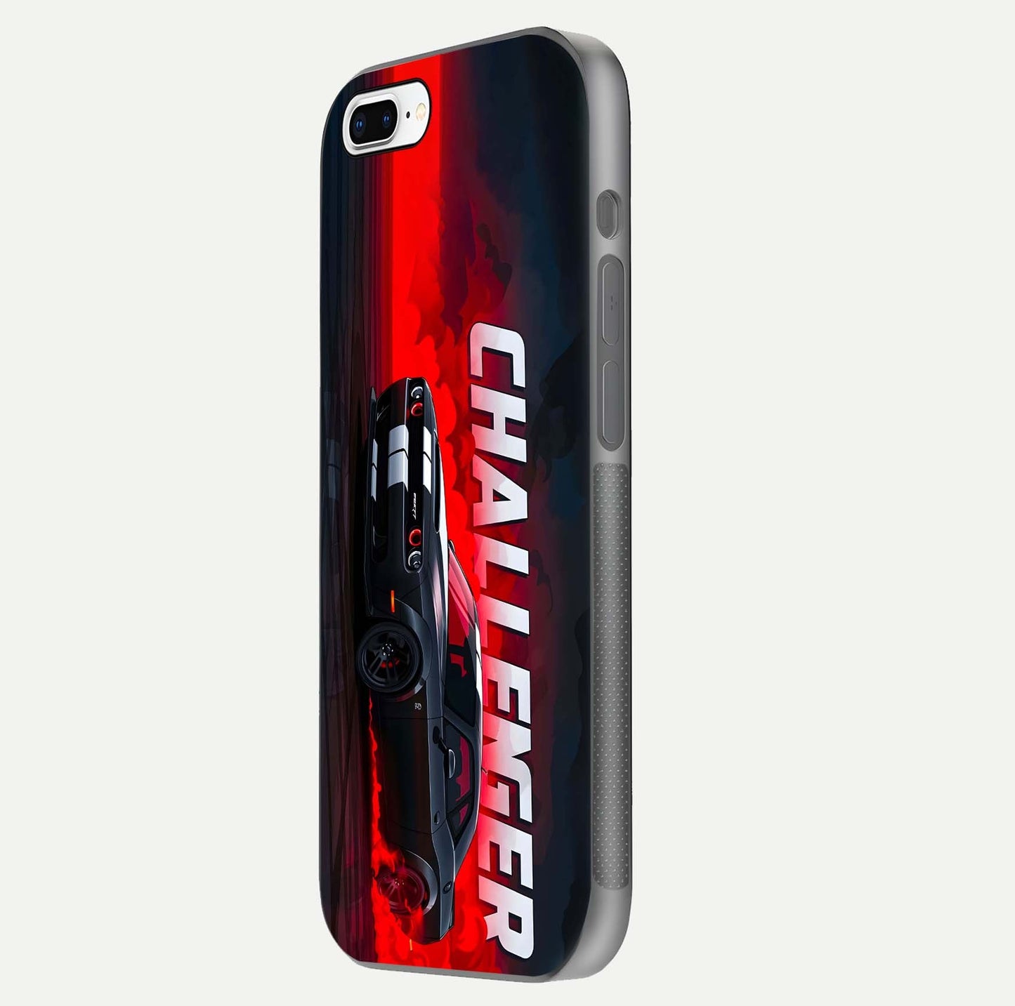 Crimson Challenger Fury Glass Case for iPhone 7 Plus side-angle image showing curve reflection and red finish